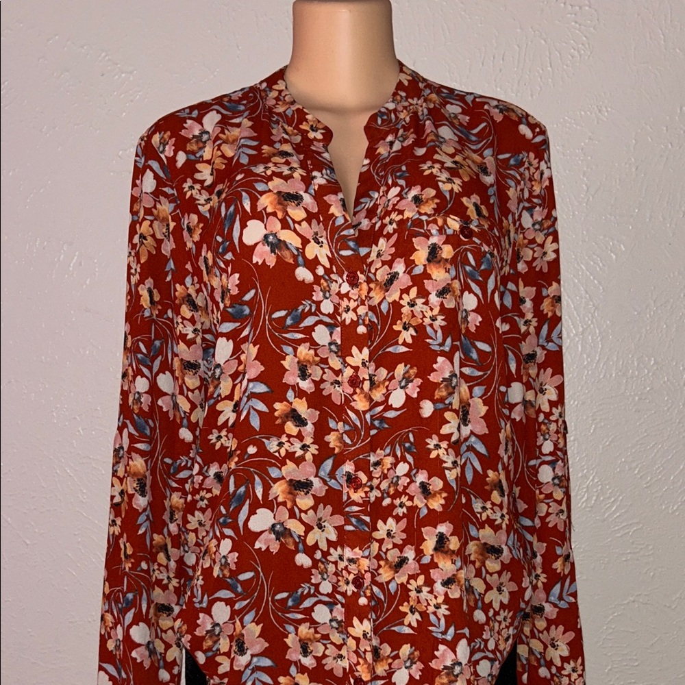 Floral Print Blouse - Rust Red